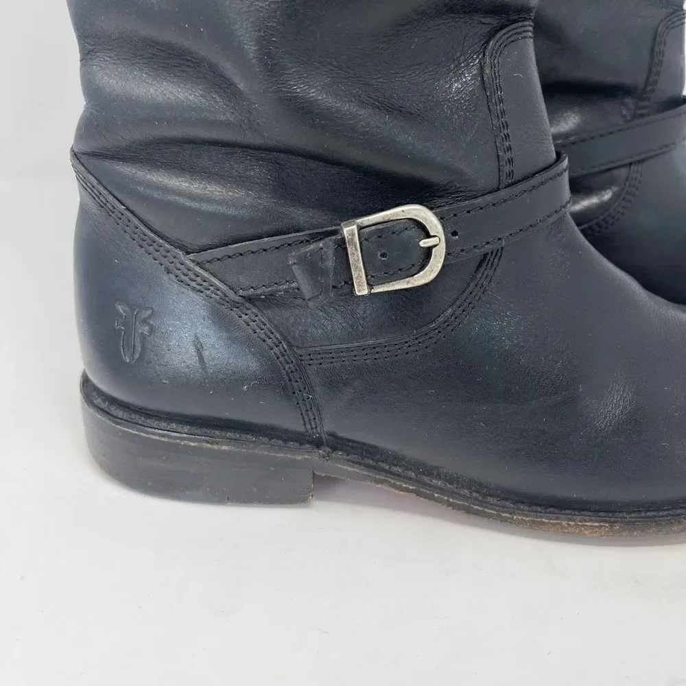 Frye Women's Knee-High Leather Pull-On Riding Boots Black Size 7